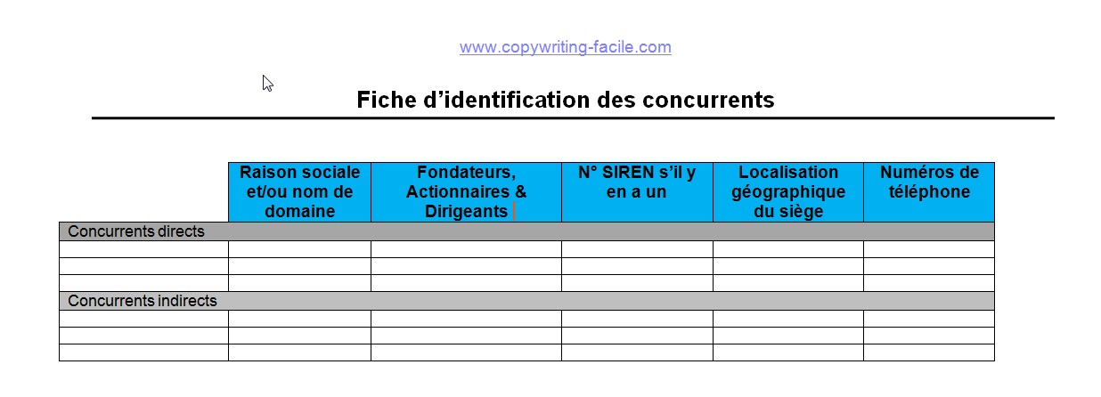 Fiche d'identification des concurrents