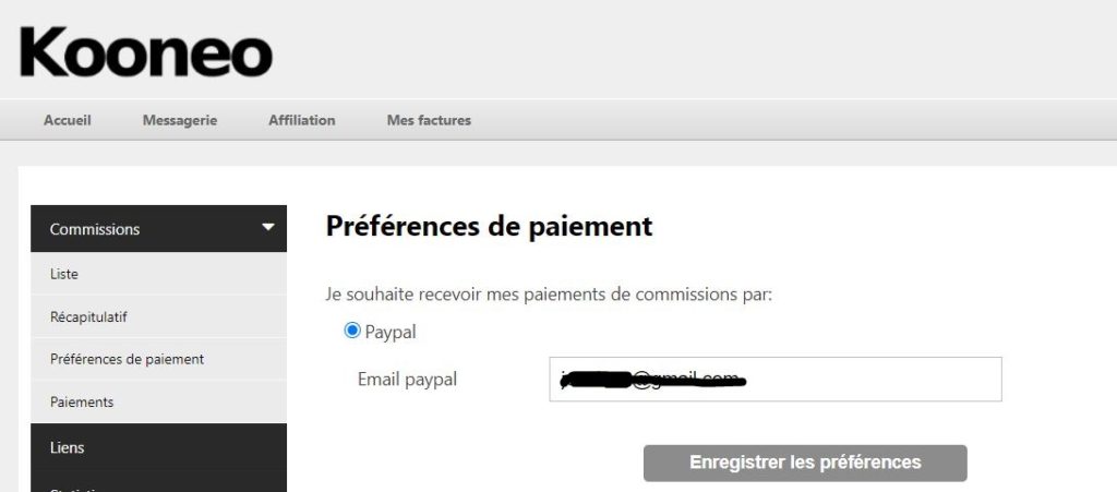 Programme d'affiliation: références paiement