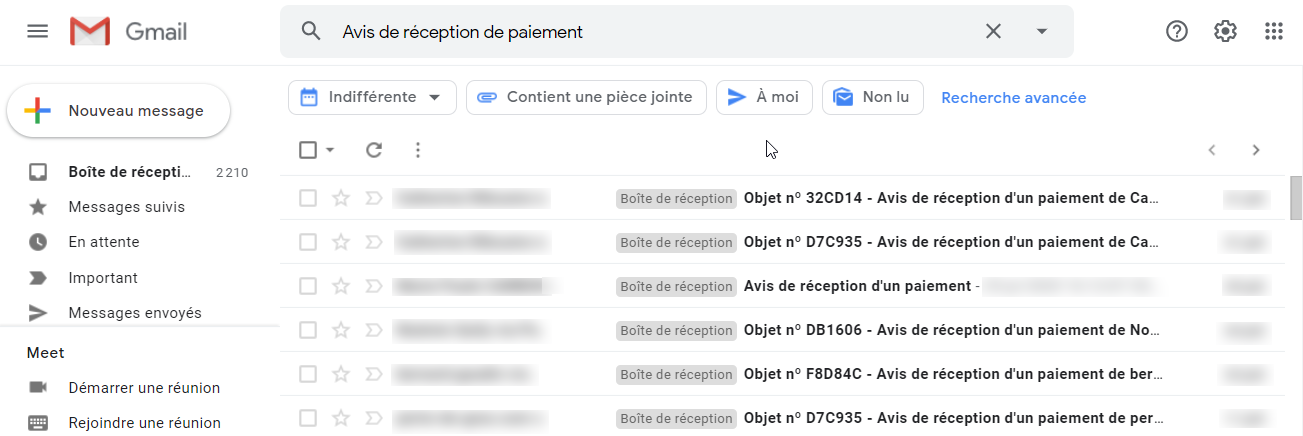 Avis de réception d'un paiement 110% 1