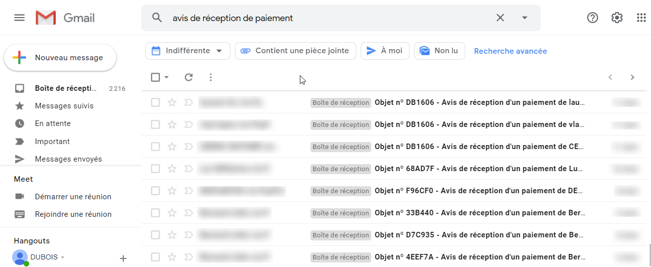 Avis de réception d'un paiement 110% 10