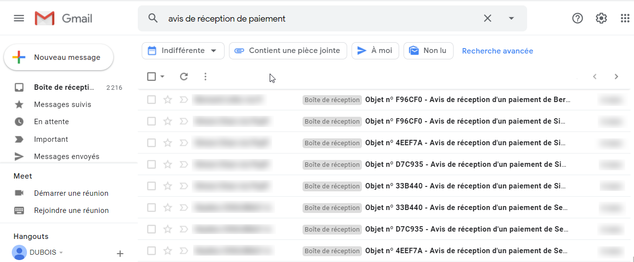 Avis de réception d'un paiement 110% 11