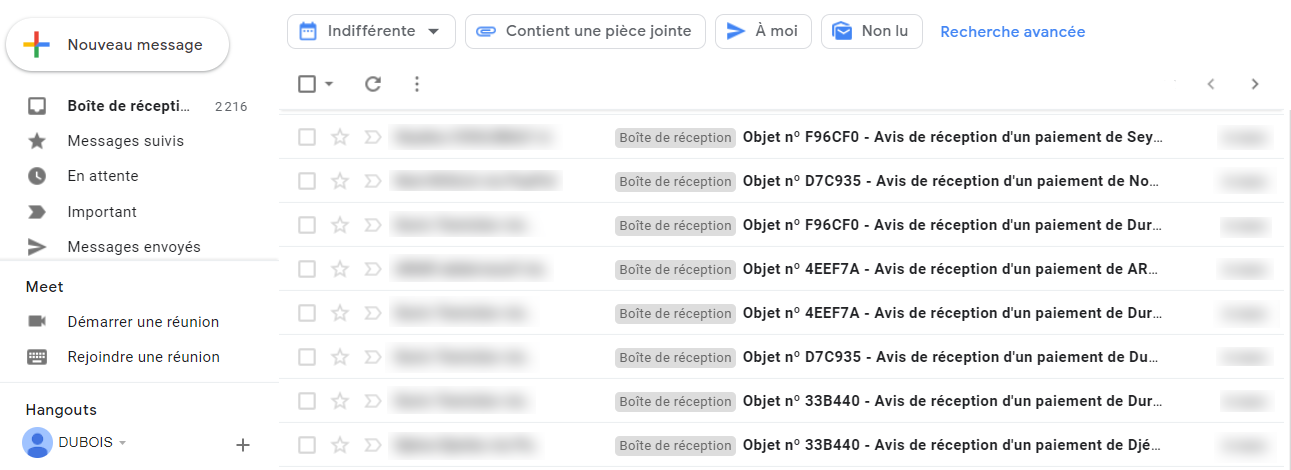 Avis de réception d'un paiement 110% 12