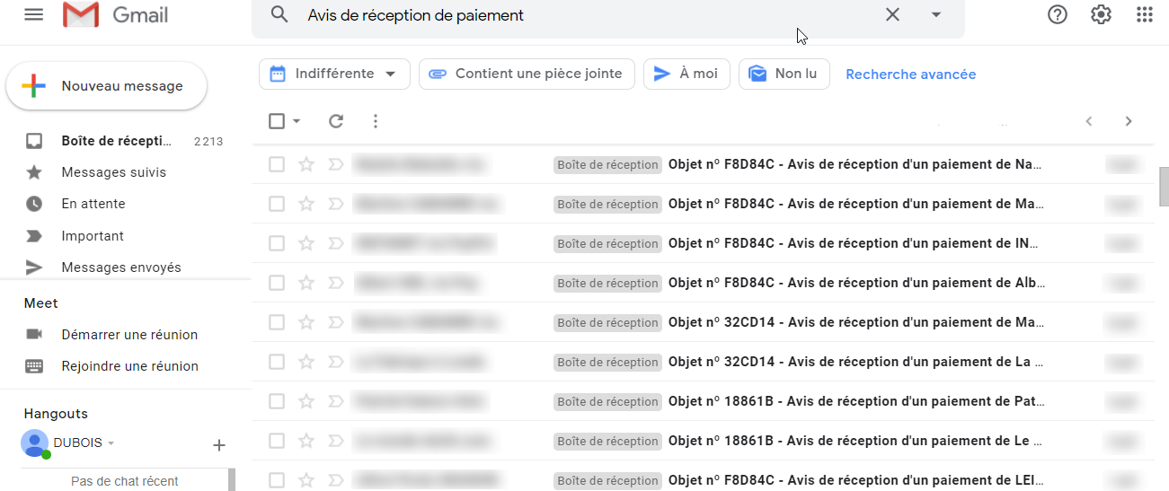 Avis de réception d'un paiement 110% 2