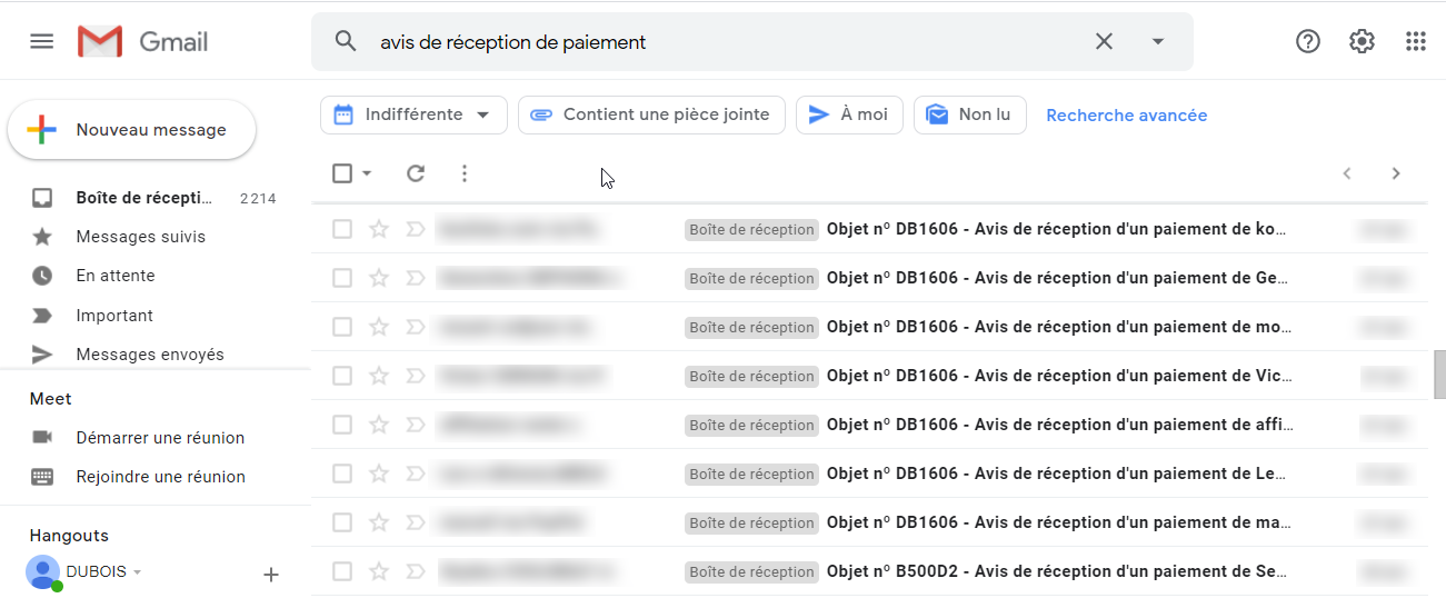 Avis de réception d'un paiement 110% 5