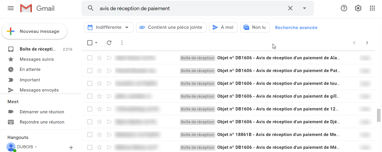 Avis de réception d'un paiement 110% 7