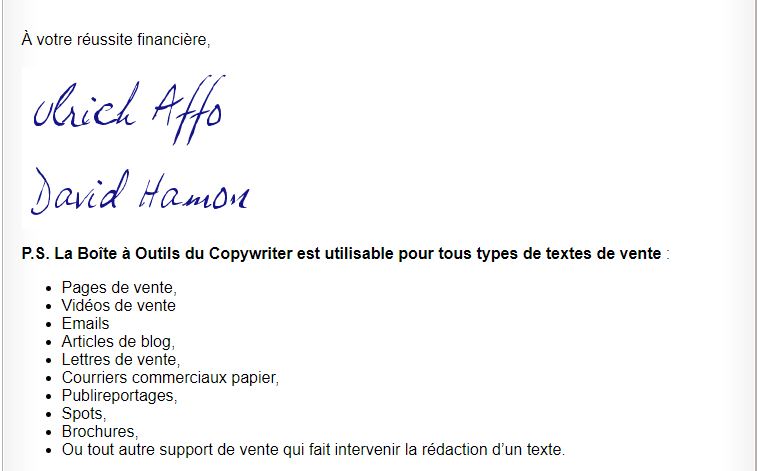 post scritum dans un texte de vente